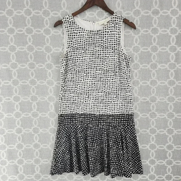 Loft Women's Mini Dress Size 4 Pattern Tank Scoop Neck Flare Bottom - Picture 1 of 8